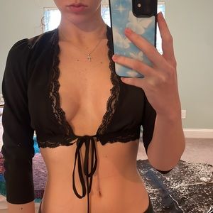 Princess Polly black lace front tie top